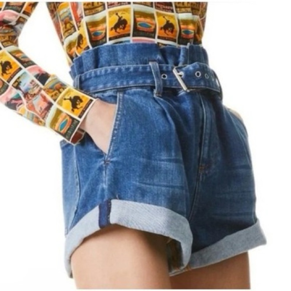 Alice + Olivia Jeans “Rosemary” High-Waisted Paperbag Belted Denim Shorts ❤️ - Picture 4 of 16